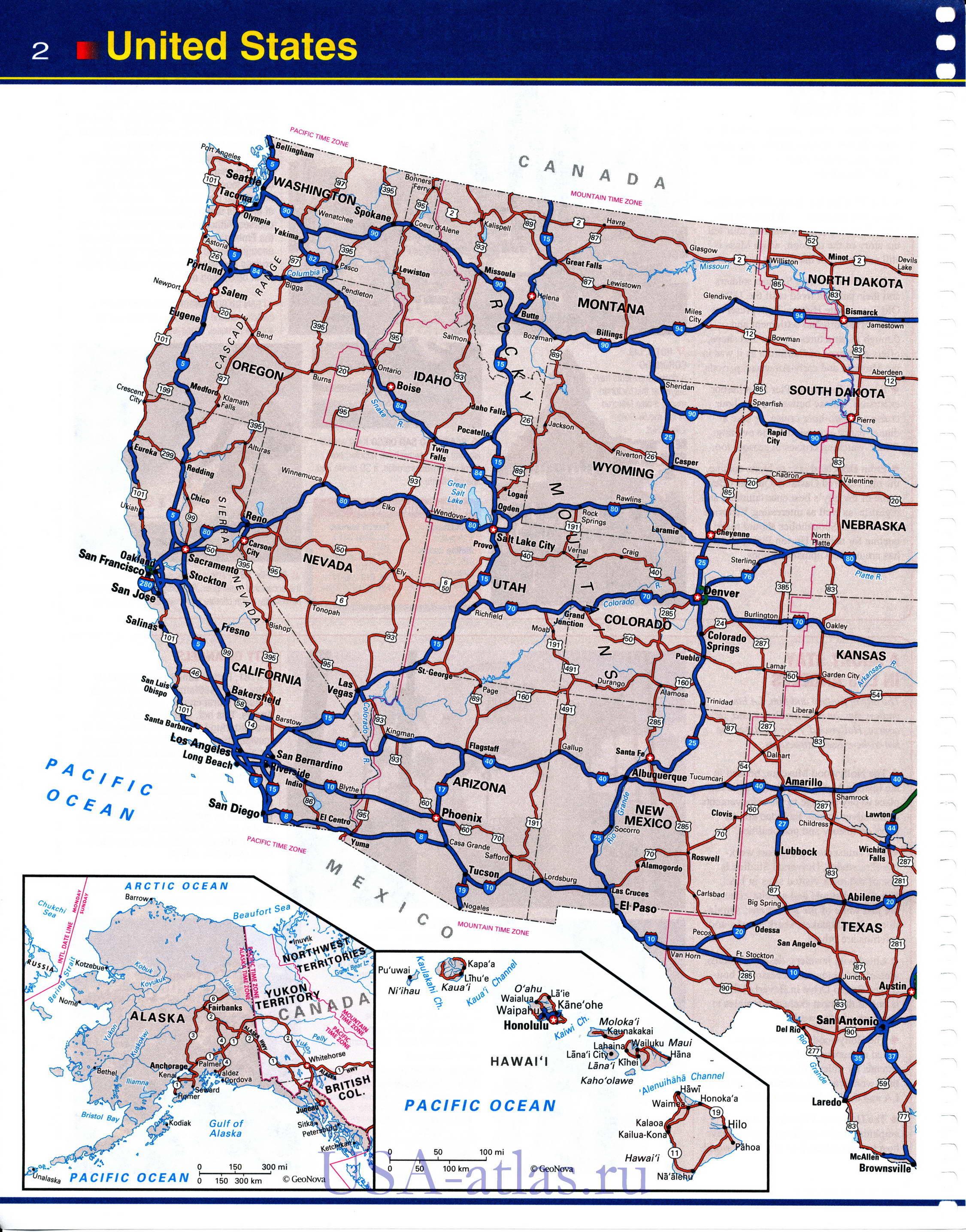 Карта США автомобильная. Подробная карта автомобильных дорог США на английском языке. Карта автодорог США масштаба 1см:314км, A0 - 