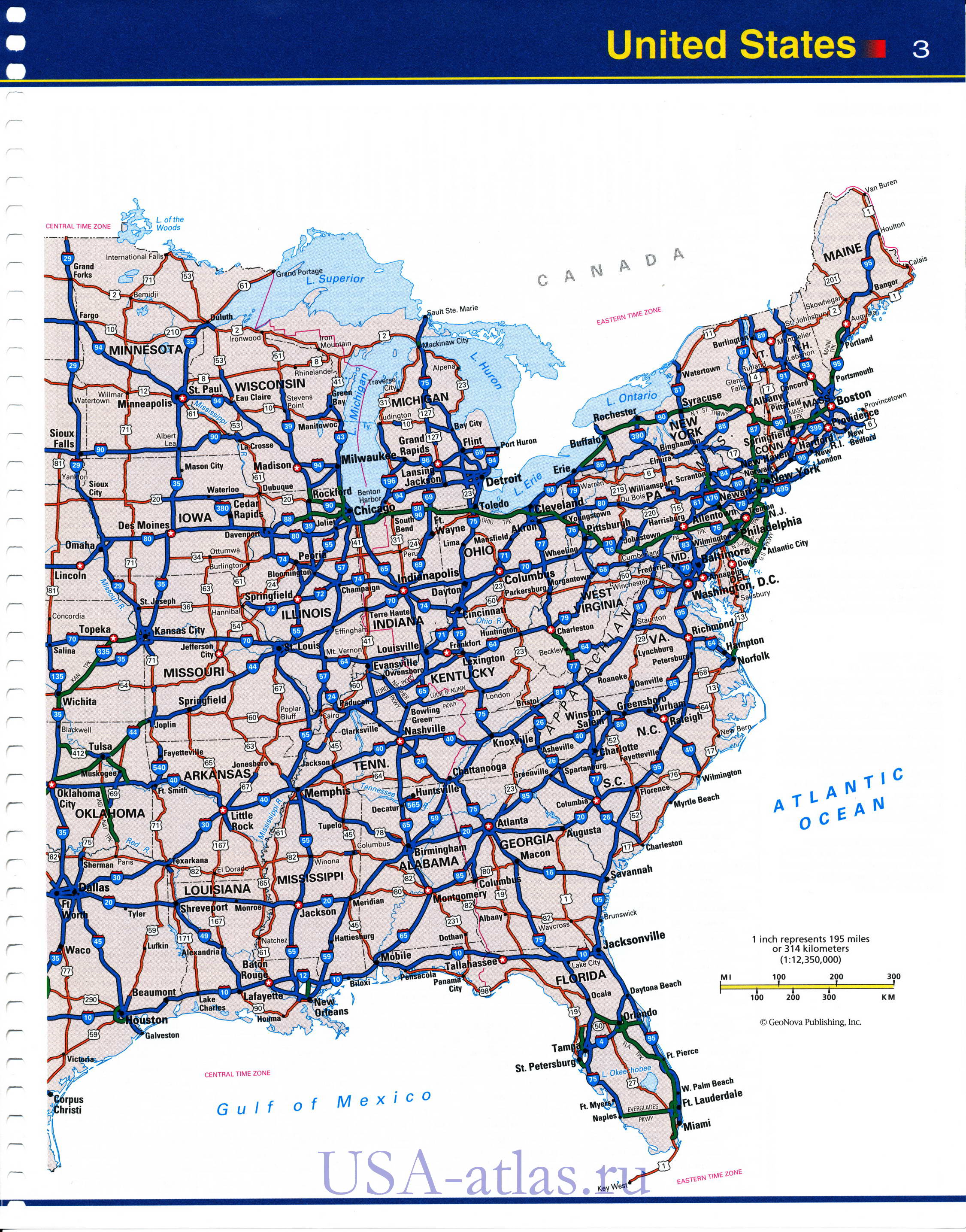 Карта США автомобильная. Подробная карта автомобильных дорог США на английском языке. Карта автодорог США масштаба 1см:314км, B0 - 
